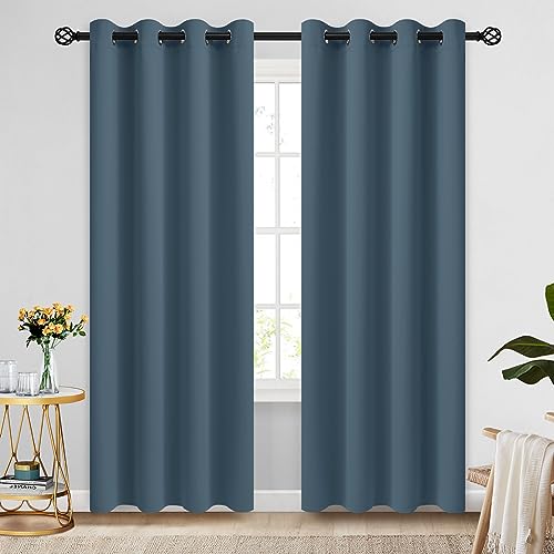 Image of COSVIYA Grommet Room Darkening Stone Blue Curtains 90 inch Long for Bedroom | Light Blocking Insulated Thermal Curtains for Living Room, Blackout Thick Polyester Window Drapes,52x90 inches, 2 Panels