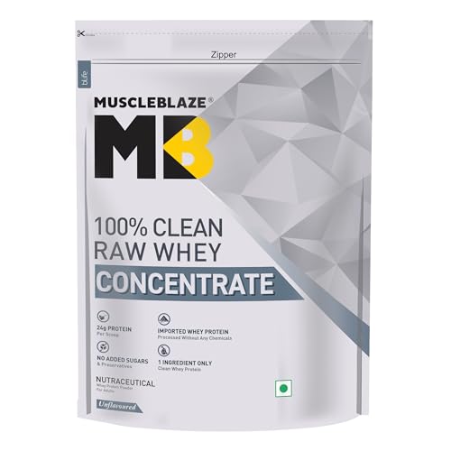 Image of MuscleBlaze 100% Clean Raw Whey Protein Concentrate (Unflavoured, 2kg) | 24g Protein per Scoop | Easy to Digest