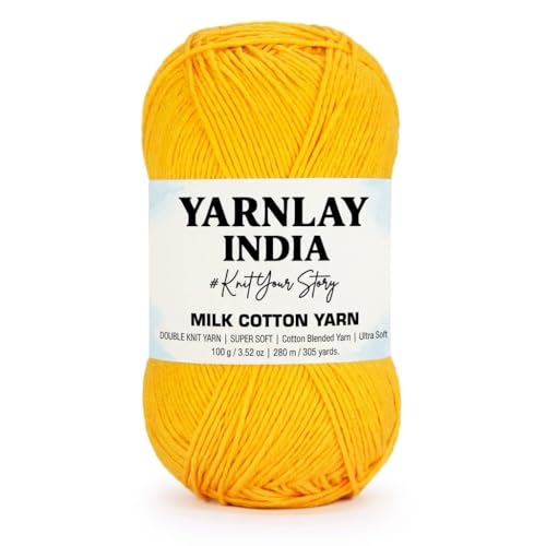Image of Yarnlay 3 Ply Soft Milk Cotton Yarn for Crochet Knitting, Amigurumi, Punch Needle .DIY Crafts, Summer Wear,Flowers Toys & Cushion Covers 100g (250m) (Shade 7: Sunflower Yellow)