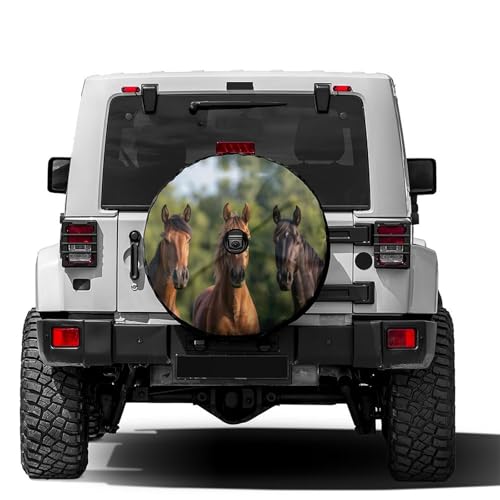 Image of Cloudy Tree Horse Spare Tire Cover with Backup Camera Hole Wheel Tire Cover Fit Trailer, RV, SUV and Many Vehicle 17inch