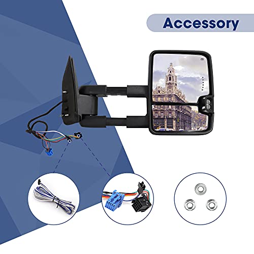Switchback Towing Mirror Compatible With 2003-2007 Chevy Silverado Gmc Sierra Tow Mirrors With Power Adjusted Heated Glass Running Light&Turn Signal Light Backup Lamp Black (Painted Black Back) #TOP6