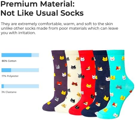 VOXXU 5 Pair Cute Animal Womens Socks  Cotton Novelty Socks for Ladies | Funny Ladies Socks Perfect to Gift | Comfortable, Warm, Cosy Socks | Unique Design Womens Socks | Dog, Cat, Animals Socks