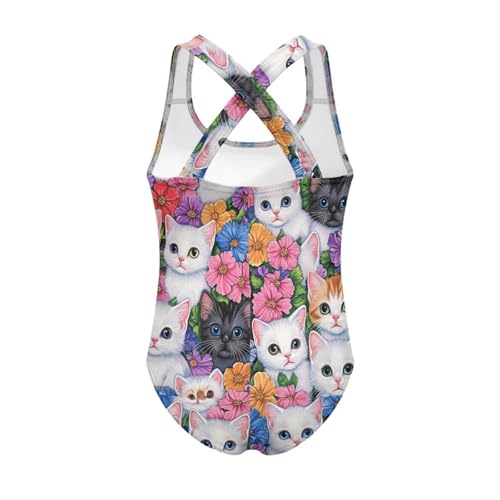 Image of WELLFLYHOM Girls Swimsuit 5-14 Cross Back Swimwear Full Coverage One Piece Bathing Suit Sleeveless Beachwear