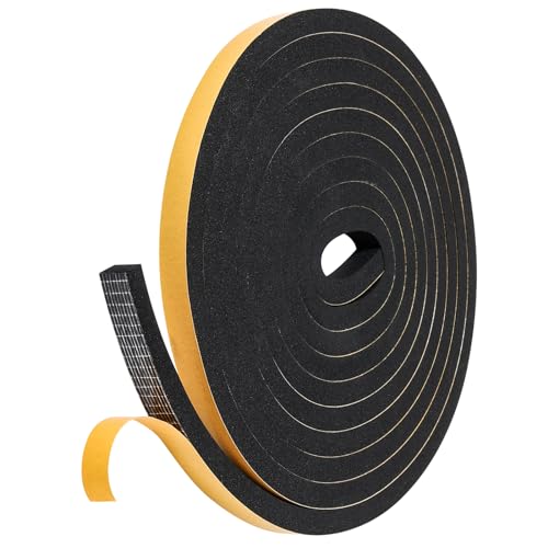 13Feet Weather Stripping (1/2 Inch X 2/5 Inch) Door Seal Strip, Strong Adhesive, Lightproof, Soundproof, Weatherproof Foam Tape Insulation for Sliding Door, Front Door Frame, Windows- Black