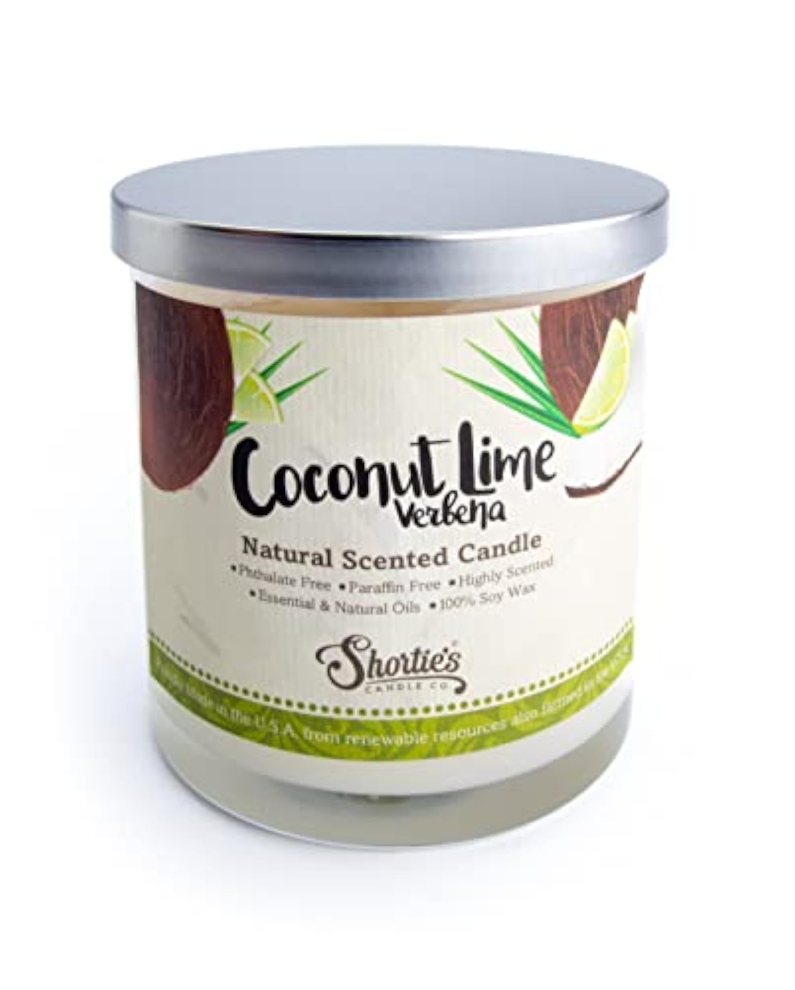 Coconut Lime Verbena Scented Natural Soy Candle, 9 Oz