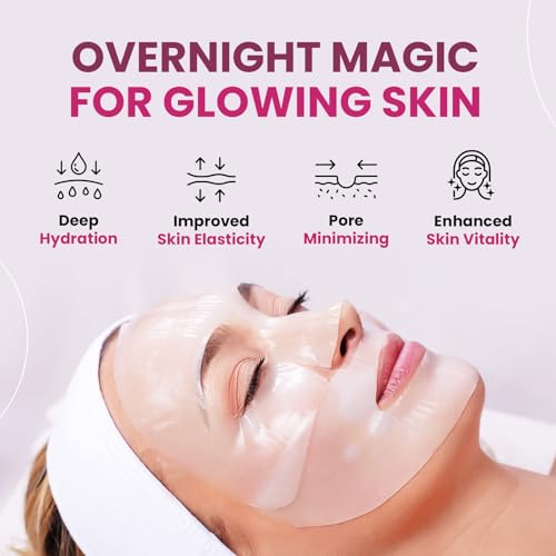 Overnight Collagen Face Mask - Hyaluronic Acid Solution, Hydrogel & Low Molecular Deep Collagen Mask Overnight, For Hydration, Firming, Elasticity & Pore Minimizing, 34g*4ea