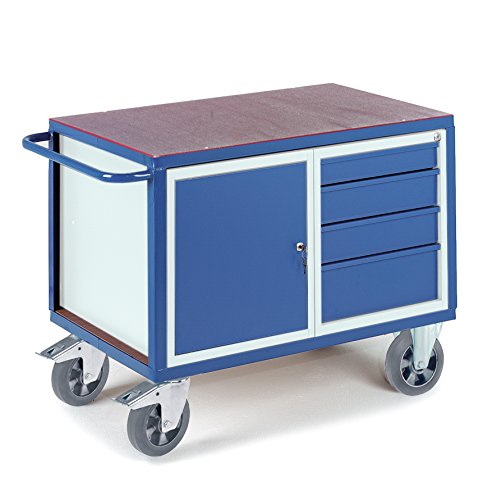 Rollcart Schwerlast- Werkstattwagen mit Stahlschrank und 4 Schubladen 1000kg Tragkraft