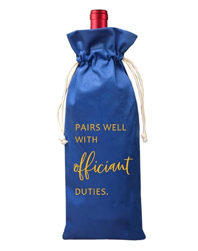 TBITON Wedding Officiant Wine Bag,Officiant Wine Bag,Pairs Well With Wedding Officiant Duties,Officiant Gift,Officiant Wedding Gift, Burlap Drawstring Wine Bag (Officiant-Blue)