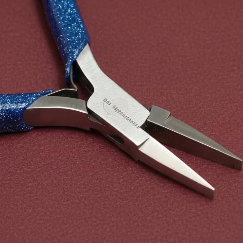 Image of Beadsnfashion Steel Jewellery Making Flat Nose Plier (5 Inch) - Professional Stainless Steel Jewellery Making Tool with Blue Grips Handle for Bending & Shaping Sharp Angles and Detailed Craft Work