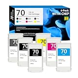 VivEto 70 Ink Cartridges 130-ml with New Chip Replacement for HP 70 Ink Cartridges C9448A C9449A C9450A C9452A C9453A C9454A for DesignJet Z5400 Z5200 Z3200 Z3100 Z2100 Large Format Printers, 6 Pack