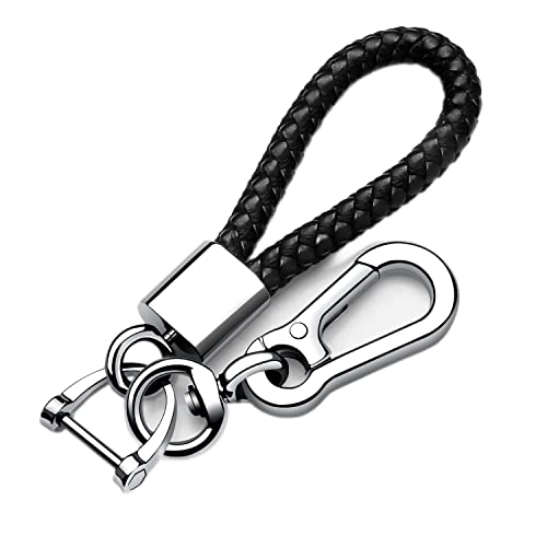 Tukellen Leather weave keychain suit for car keychain keyring Present for Man and Woman，Durable and comfortable(Black)