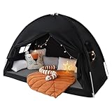 NYHGOXM 子供用屋内テント 床置き式 遮光スペーステント 屋内キャノピーテント プライベート子供用テント ダブルベッドテント 196x98x125cm (オフホワイト) (ブラック)