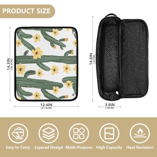 Organizador 2 en 1 para herramientas de cabello con cactus verde y flores amarillas, incluye base resistente al calor, bolsa portátil para planchas, rizadores y secadores de viaje para mujeres miniatura 4