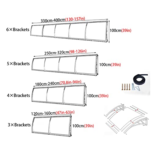 Auvent de porte extérieur en polycarbonate transparent pour protection entrée - 3