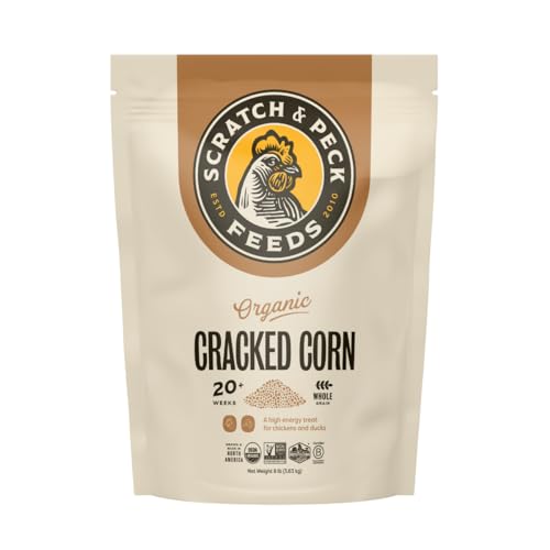 Scratch and Peck Cracked Corn Chicken, Duck and Livestock Supplemental Grain - 8 lbs Bag - 7.5% Protein, Certified Organic and Non-GMO Project Verified Chicken Food