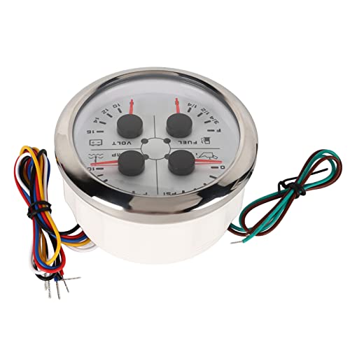 Fuel Level Oil Pressure Water Temp Meter, Stainless Steel 85mm DC 932V 4in1 Guage for Car RV Boat Motorcycle (White °F/PSI)