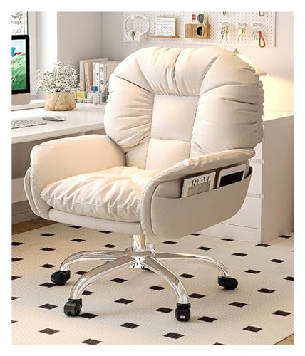 Silla de oficina ejecutiva ergonómica, cómoda silla reclinable para juegos y trabajo, diseño giratorio con soporte de espalda, color beige, sin tamaño de pedal