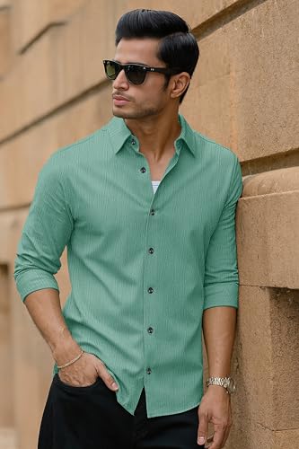 Image of Popcorn Textured Shirts for Men Green M