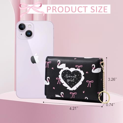 Image of Sunwel Fashion Cute Coquette Bow Wallet with Key-chain for Women Girls | Mini Wallet, ID Window, Cash Slot, 7 Card Slots
