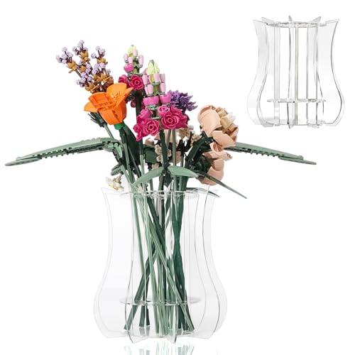 Vase for Lego Flowers Holder, Acrylic Vase Roses Display Stand fit for Lego Botanical Collection, Orchid Tulips Bouquet Building Sets Display Vase for Tables, Gift for Lego Flowers Lover (Clear)