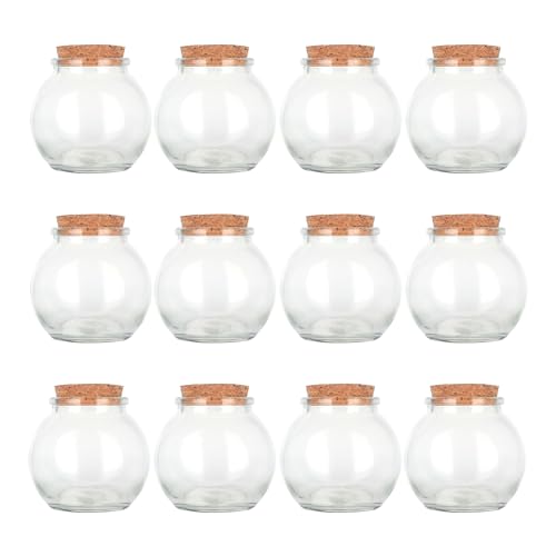 Magic Season Decorative Glass Bottles with Cork Stoppers (3.3 fl oz. Spherical Bottles / 12 Pcs)
