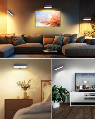 Image of Magnetic Battery-Operated Wall Sconce Lights: USB Rechargeable Wall Mounted Lights with Remote, 3CCT LED Dimmable Wall Sconce, 360 Rotation Cordless Wall Lamp for Bedroom Living Room, Black 1Pack