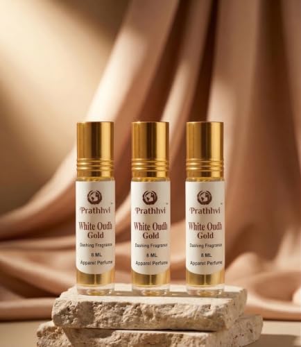 Image of White Oudh Gold Attar Roll-On Perfume Oil - 8 ml x 3 | Alcohol Free | Long Lasting Rich Fragrance | Men & Women | Pocket Size Travel Friendly Roll On | Daily Wear (Pack of 3)