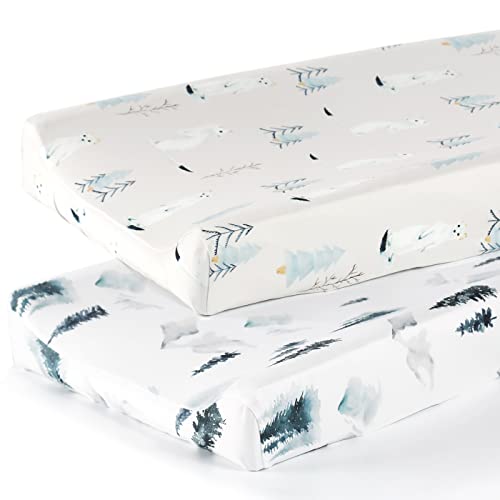 Image of GRSSDER Stretch Ultra Soft Jersey Knit Changing Pad Cover Set 2 Pack, Change Table Pad Covers Fit 32"/34" x 16" Pads Safe and Snug, Cute Wild Forest Mongooses for Baby