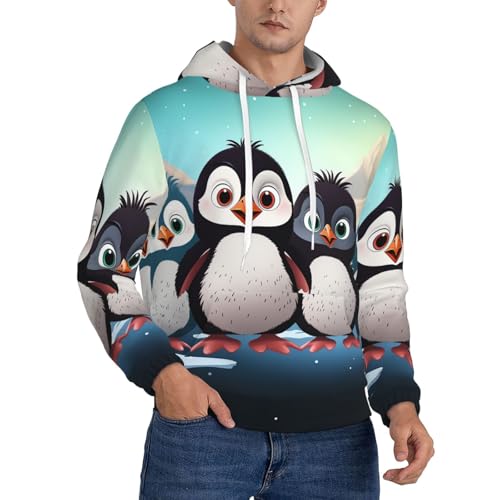 Men's Fleece Pullover Hoodie Long Sleeve Hooded Five cute penguins Sweatshirt Casual Shirts With Pockets 4X-Large Black