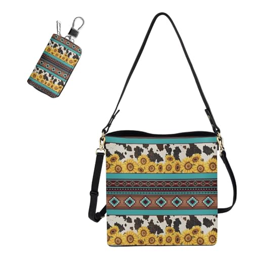 Messenger Bag for Women Crossbody Boho with Leather Car Remote Key Case Cover Set of 2 Bucket Style Tote