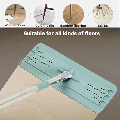 Image of Magic Flat Mop with Self-Wringing Bucket Set | 360 Rotating Microfiber Floor Cleaning Mop | Hands-Free Squeeze System with Long Stainless Steel Handle Home Cleaning (Beige Brown)