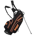 PGM Golf Stand Bag for Men and Women with Cooler, Lightweight and Durable Golf Walking Bag with Adjustable Straps and Waterproof Pockets for Course and Driving Range Use Black Orange