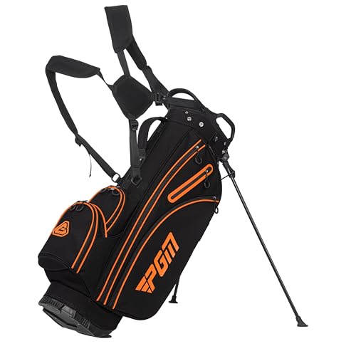 PGM Golf Stand Bag for Men and Women with Cooler, Lightweight and Durable Golf Walking Bag with Adjustable Straps and Waterproof Pockets for Course and Driving Range Use Black Orange