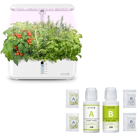 URUQ 12 Pods Hydroponics Growing System Indoor Garden White & 600ml Plant Food Nutrients Cover