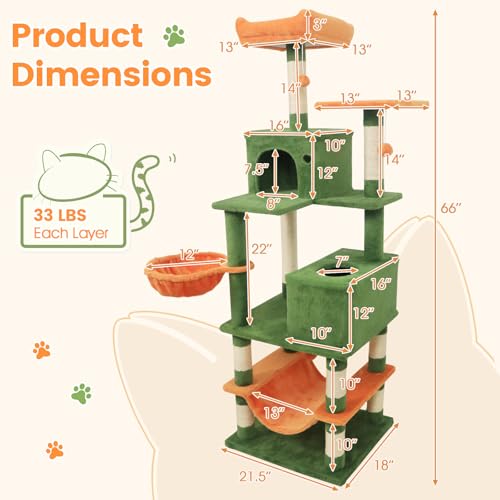 Árbol para gato alto 66 pulgadas multi-niveles verde y naranja miniatura 4