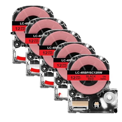 5 �� 12 �~�����[�g�� SS12KW ���x���e�[�v SS12KW LK-4WBN ST12KW LW-300 LW-400 ���x�����[�J�[�ƌ݊�������(5PK Black on Red)