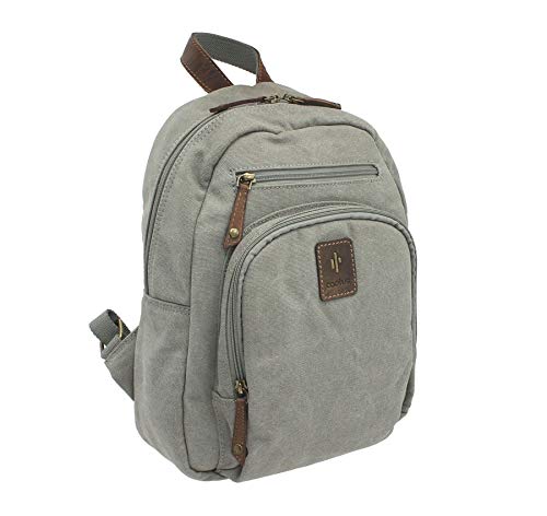 Cactus Mochila de Lona con Reborde de Cuero Engrasado y Envejecido CB802 81 Gris