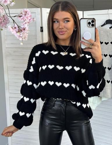 Image of Yimoon Valentine Heart Sweater for Women Cute Long Sleeve Crewneck Chunky Knitted Pullover Sweaters