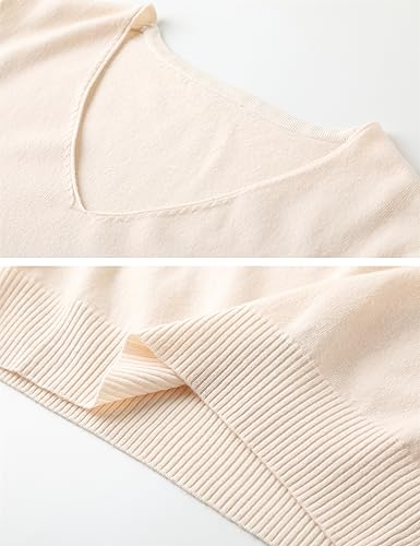 SANGTREE Womens Short Sleeve Sweaters V Neck Knit Tops Casual Soft Pullover Sweaters4
