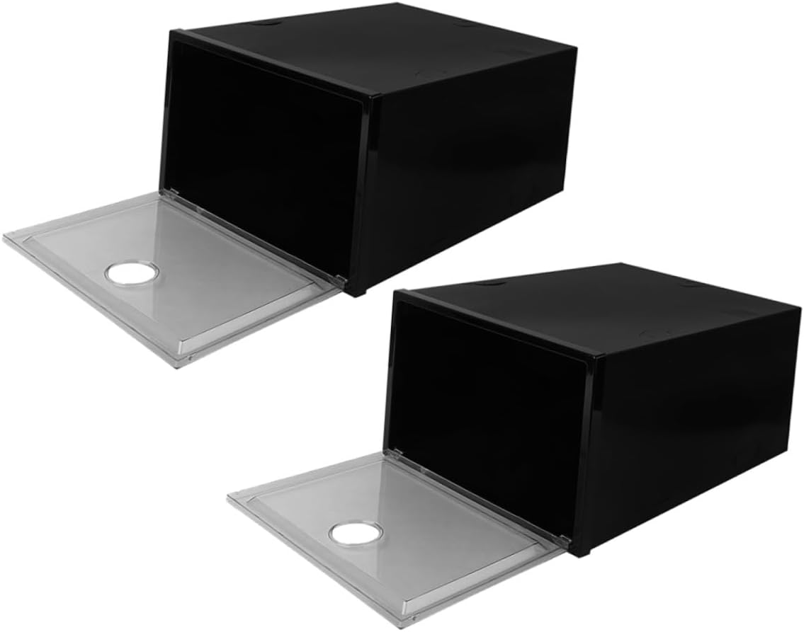 6pcs Black Pp Sneaker Storage Boxes 34x18x25cm with Dustproof Front-opening Design Stackable Plastic Shoe Organizers for Home Closet and Boot Storage