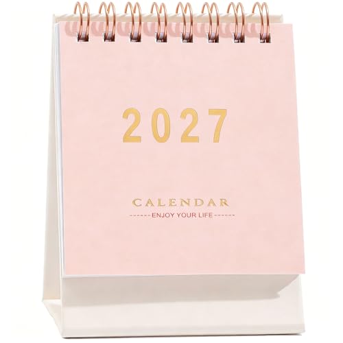 Mini Desk Calendar 2026-2027 - Runs From July 2026 until Dec 2027 Monthy Small Desktop Calendar 250 GSM Thick Paper Twin-Wire Binding for Home or Office (Pink)