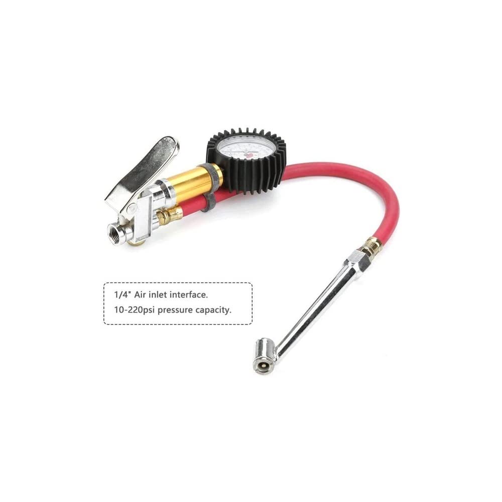 Manometro Pressione Pneumatici, manometro Bassa - Alta Pressione Aria, for impieghi gravosi (0-220 PSI), manometro Pressione Pneumatici for Pneumatici for Auto e Camion