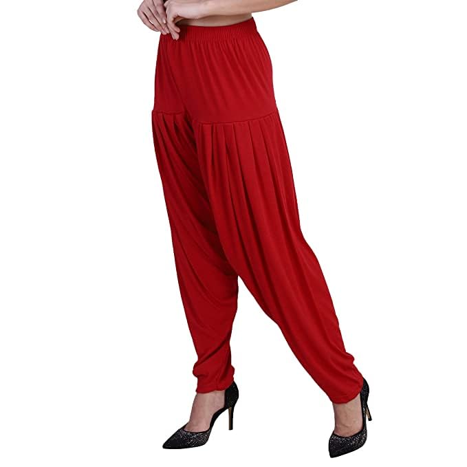 Image of Ultra Soft Rayon Viscose Solid Attractive Pleated Pattern Casual wear Patiala Pants for Womens