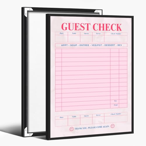 Pink Blank Guest Check Poster Trendy Retro Art Print Vintage Style Wall Art Aesthetic Preppy Art Canvas Posters for College dorm Apartment Decor 16x24inch black framed