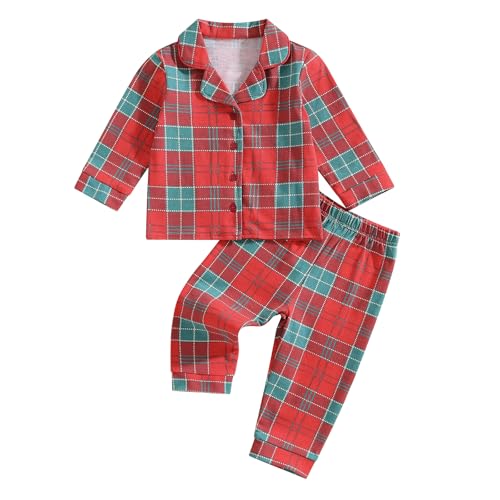 Balaflyie Baby Button Down Pajamas Set Shirt and Pants Toddler Cotton Pjs Long Sleeve Sleepwear (Christmas Checkered,6 Months)