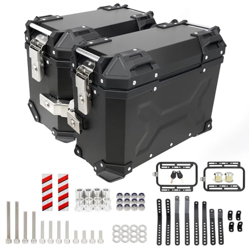 GSTP Pair Universal Motorcycle Side Case,36L Motorbike Hard Side Saddlebag Box Trunk Tour Storage Carrier with Support Racks Security Lock and Handle for Helmet Luggage Left and Right Black Aluminum