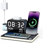 7-in-1 Wireless Charging Station for Multiple Devices, Wireless Charger with Night Light, Bluetooth Time Sync & Temperature, for iPhone 17/16/15/14/13 Pro Max, Android Phones, AirPods & Apple Watch