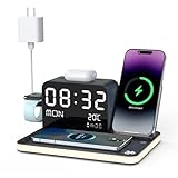 7-in-1 Wireless Charging Station for Multiple Devices, Wireless Charger with Night Light, Bluetooth Time Sync & Temperature, for iPhone 17/16/15/14/13 Pro Max, Android Phones, AirPods & Apple Watch