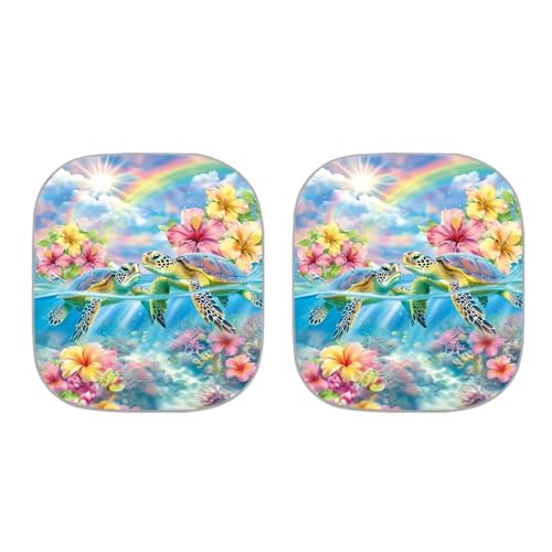 Image of Floral Turtle Car Front Windshield Sun Shade Foldable 2pcs Auto Sunshade Vehicles Sun Visor Portable Heat Reflector Keep Your Vehicle Cool Universal for Cars