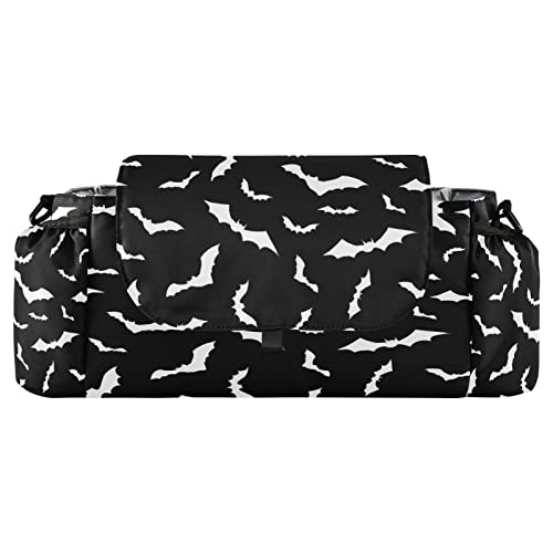 Pigsaly Halloween Bat Baby Stroller Organizer Spooky Witch Universal Stroller Bag Fit Most Strollers Accessories Bag Large Pram Stroller Storage Pouch Caddy For Diaper Toys Wipes